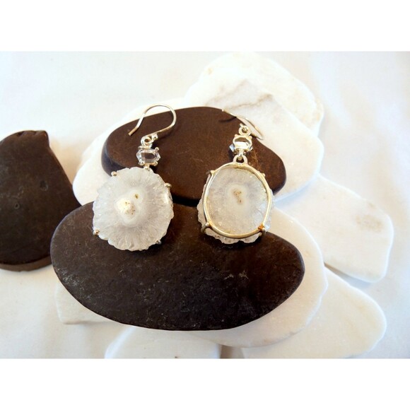 Solar Eye Quartz Water Clear Herkimer Diamond Sterling Silver Dangle Earrings - Picture 7 of 7